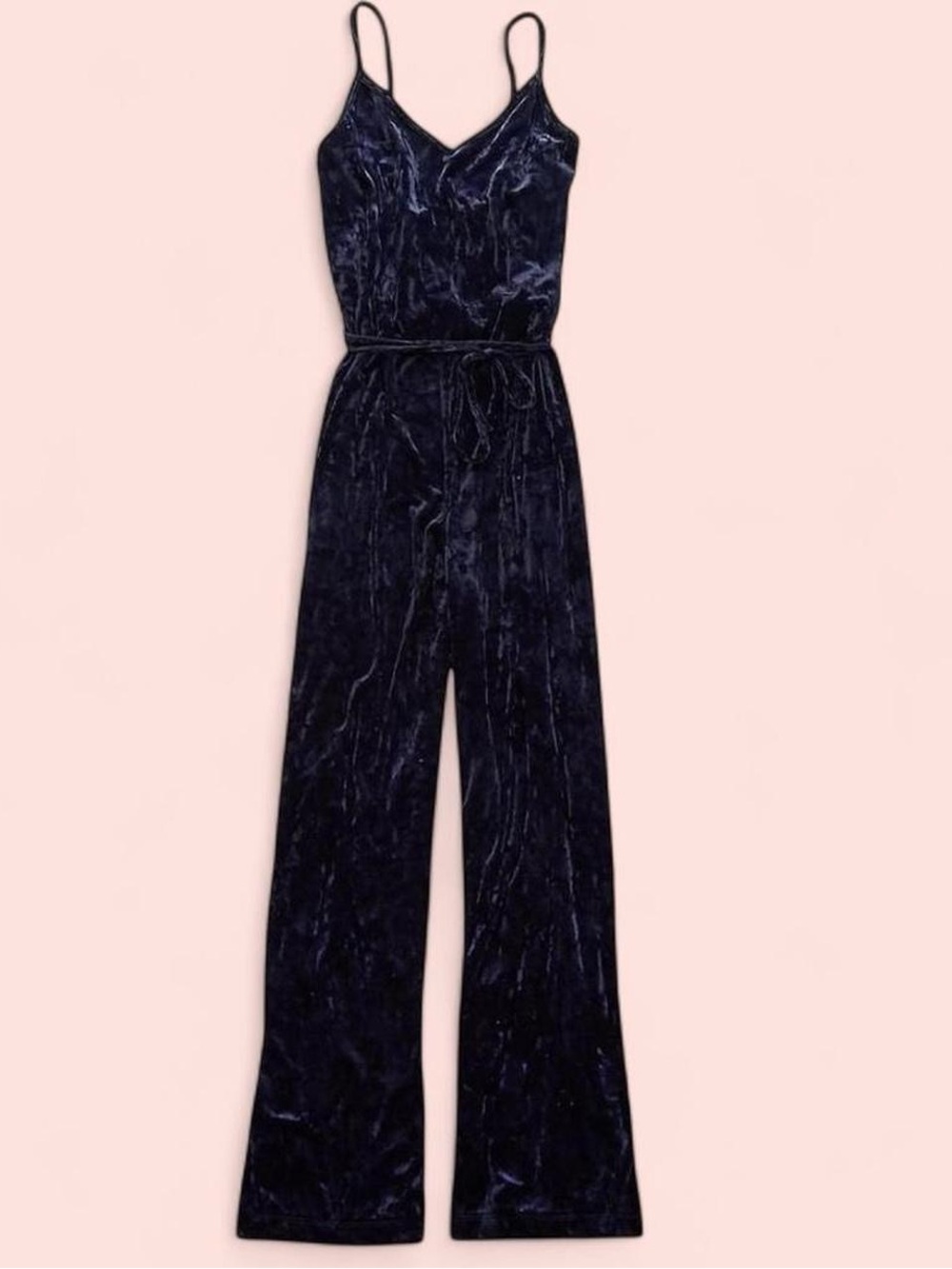 Aerie Wide Leg Jumpsuit Blue Crush Velvet Spaghetti Strap Navy Blue XS